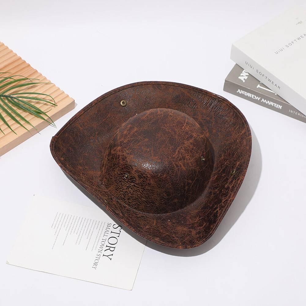 Zac's Alter Ego - Distressed Leather Look Tricorn Pirate Hat Chapeau de costume - Marron